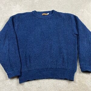 VTG Ruff Hewn Sweater Mens L Blue Shaker Stitch Cotton Chunky Crewneck Made USA